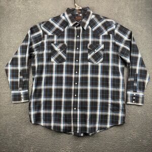 PLAINS WESTERN WEAR Tall Man Plaid Long Sleeve Snap Button Shirt 2XLT